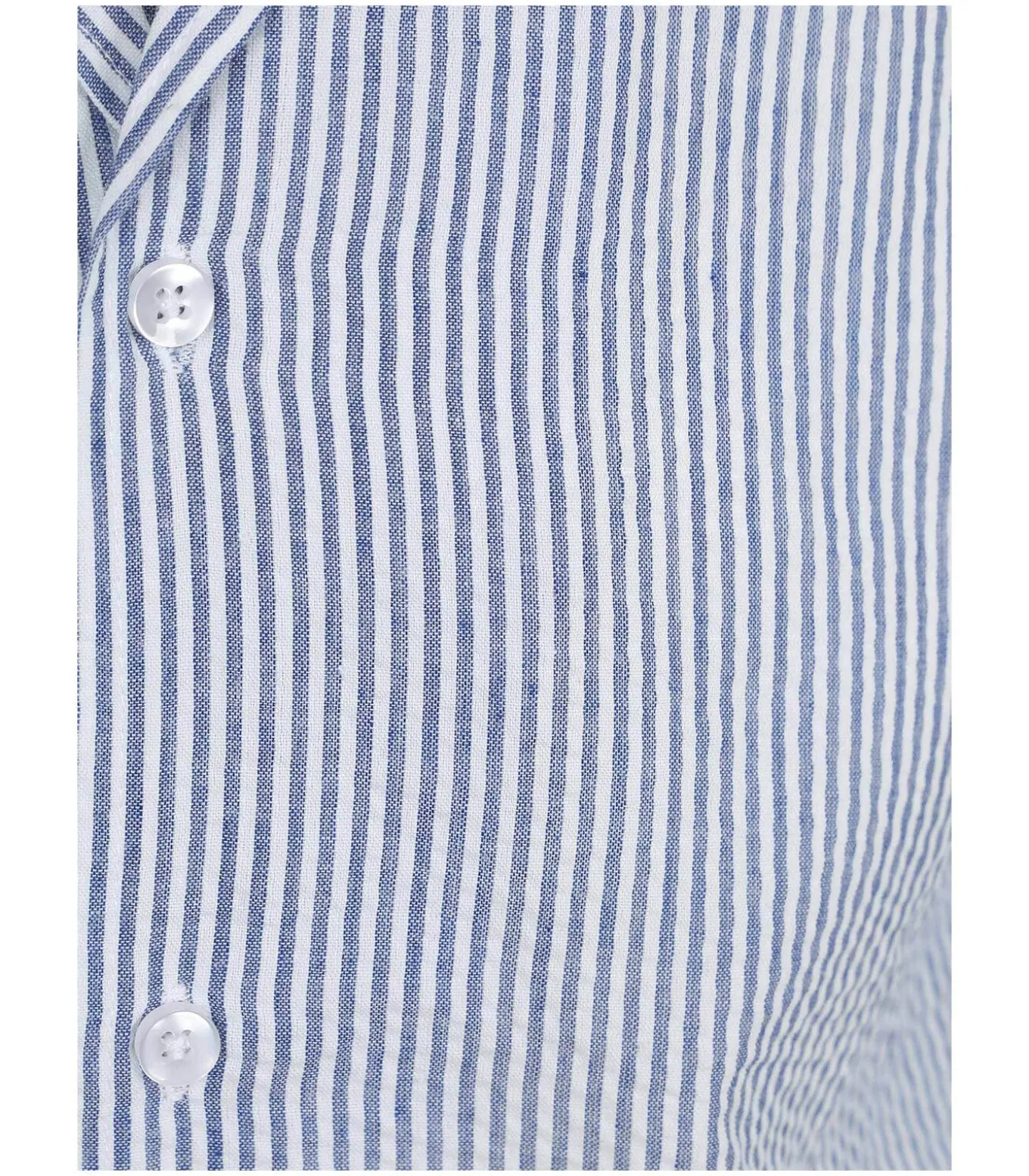 Short Sleeve Overhemd Stripe Seersucker Lichtblauw