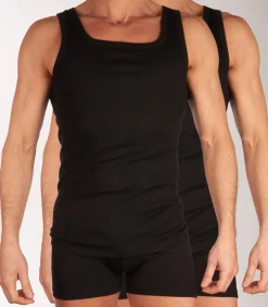 singlet 2 pack new basic cotton 4-1 rib black
