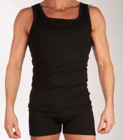 singlet 2 pack new basic cotton 4-1 rib black