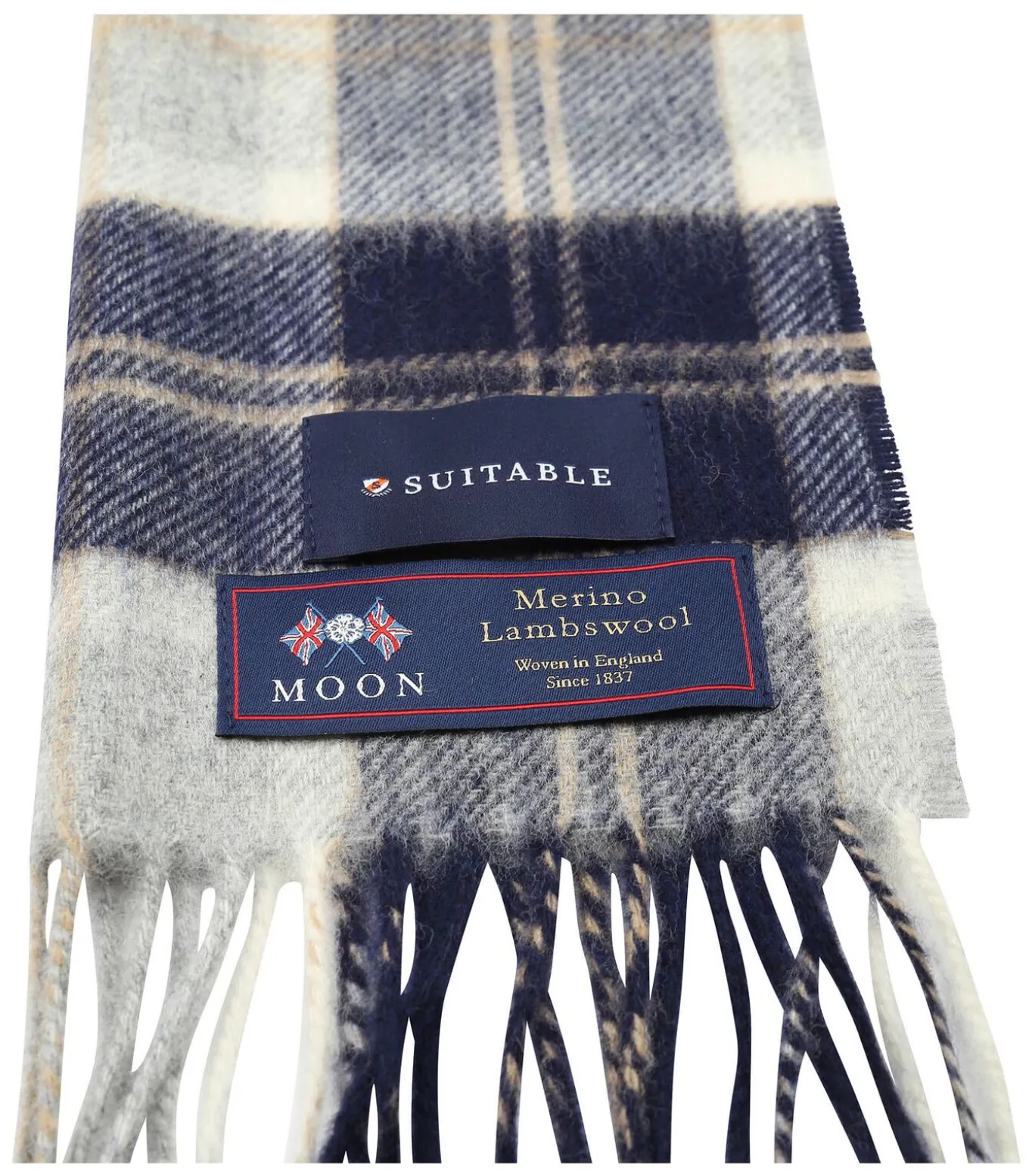 Sjaal Ruit Merino Wol Blauw Grijs