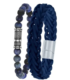 Stalen set met licht blauw leer&dumortierite