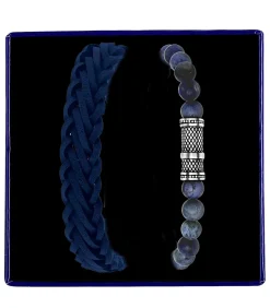 Stalen set met licht blauw leer&dumortierite