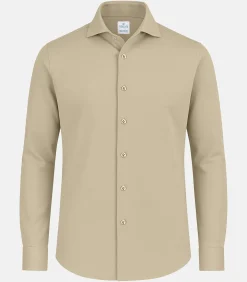 Strijkvrij Overhemd - Japanese Knitted - Beige - Slim Fit
