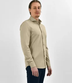 Strijkvrij Overhemd - Japanese Knitted - Beige - Slim Fit