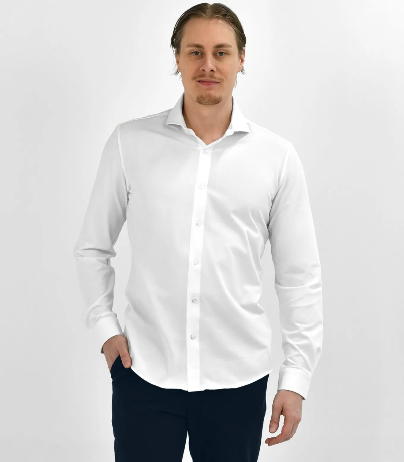 Strijkvrij Overhemd - Japanese Knitted - Wit - Slim Fit