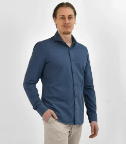 Strijkvrij Overhemd - Japanese Knitted - Blauw - Slim Fit