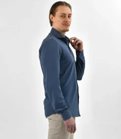 Strijkvrij Overhemd - Japanese Knitted - Blauw - Slim Fit