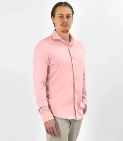 Strijkvrij Overhemd - Japanese Knitted - Roze - Slim Fit