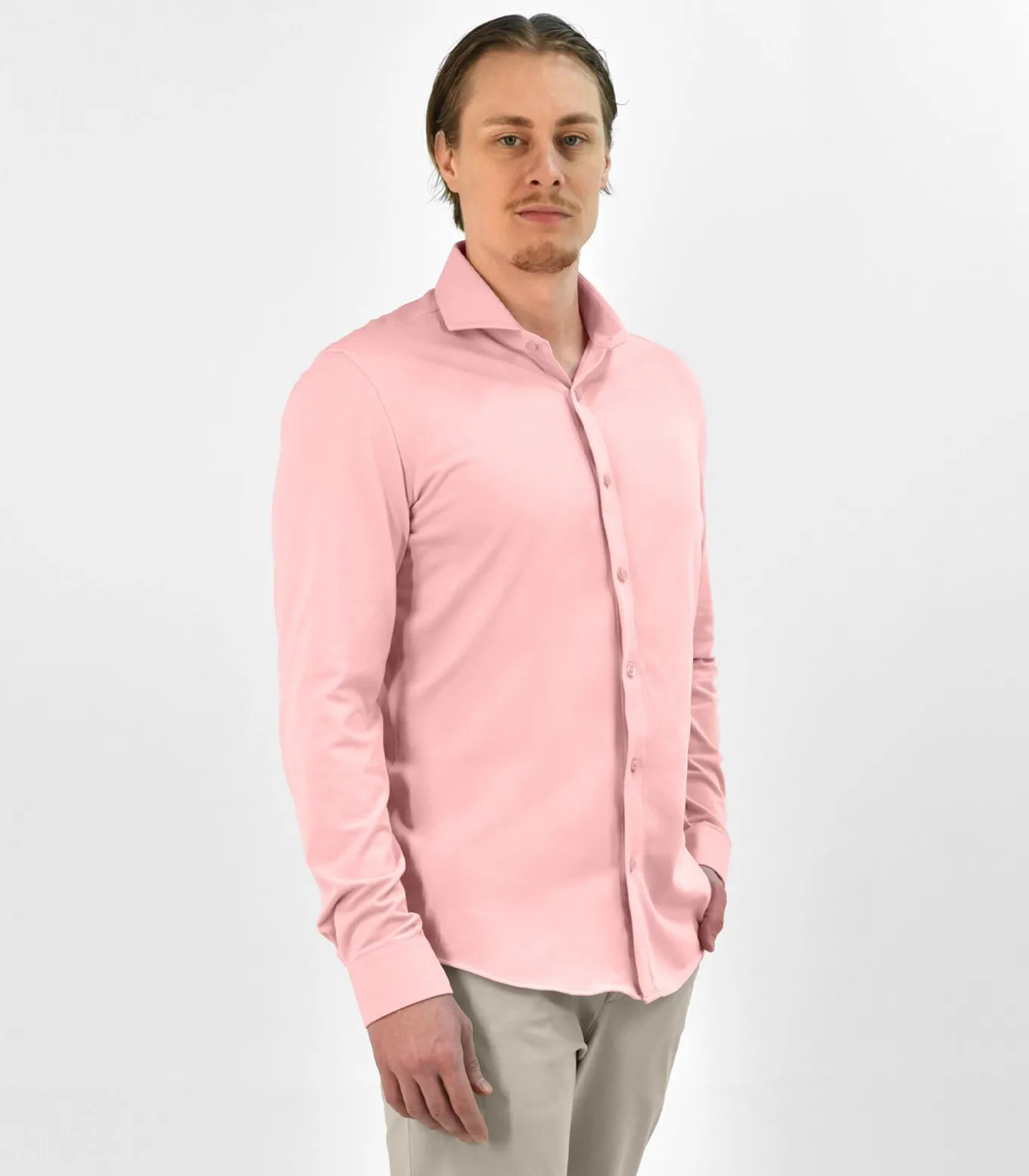 Strijkvrij Overhemd - Japanese Knitted - Roze - Slim Fit