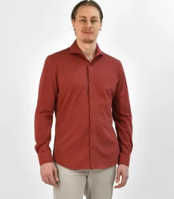 Strijkvrij Overhemd - Japanese Knitted - Rood - Slim Fit