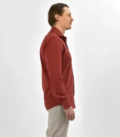 Strijkvrij Overhemd - Japanese Knitted - Rood - Slim Fit
