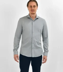 Strijkvrij Overhemd - Japanese Knitted - Lichtgrijs - Slim Fit