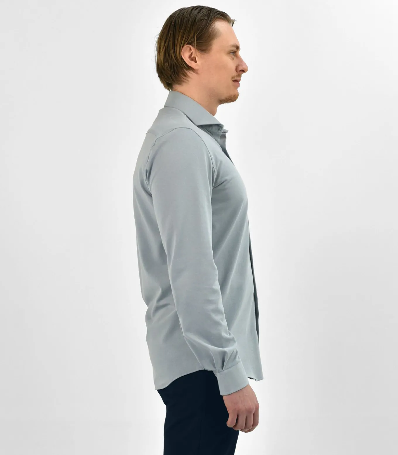 Strijkvrij Overhemd - Japanese Knitted - Lichtgrijs - Slim Fit