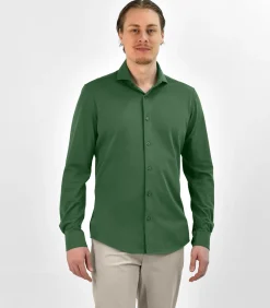 Strijkvrij Overhemd - Japanese Knitted - Groen - Slim Fit