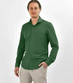 Strijkvrij Overhemd - Japanese Knitted - Groen - Slim Fit