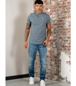 Tartan pique polo shirt - bluestone