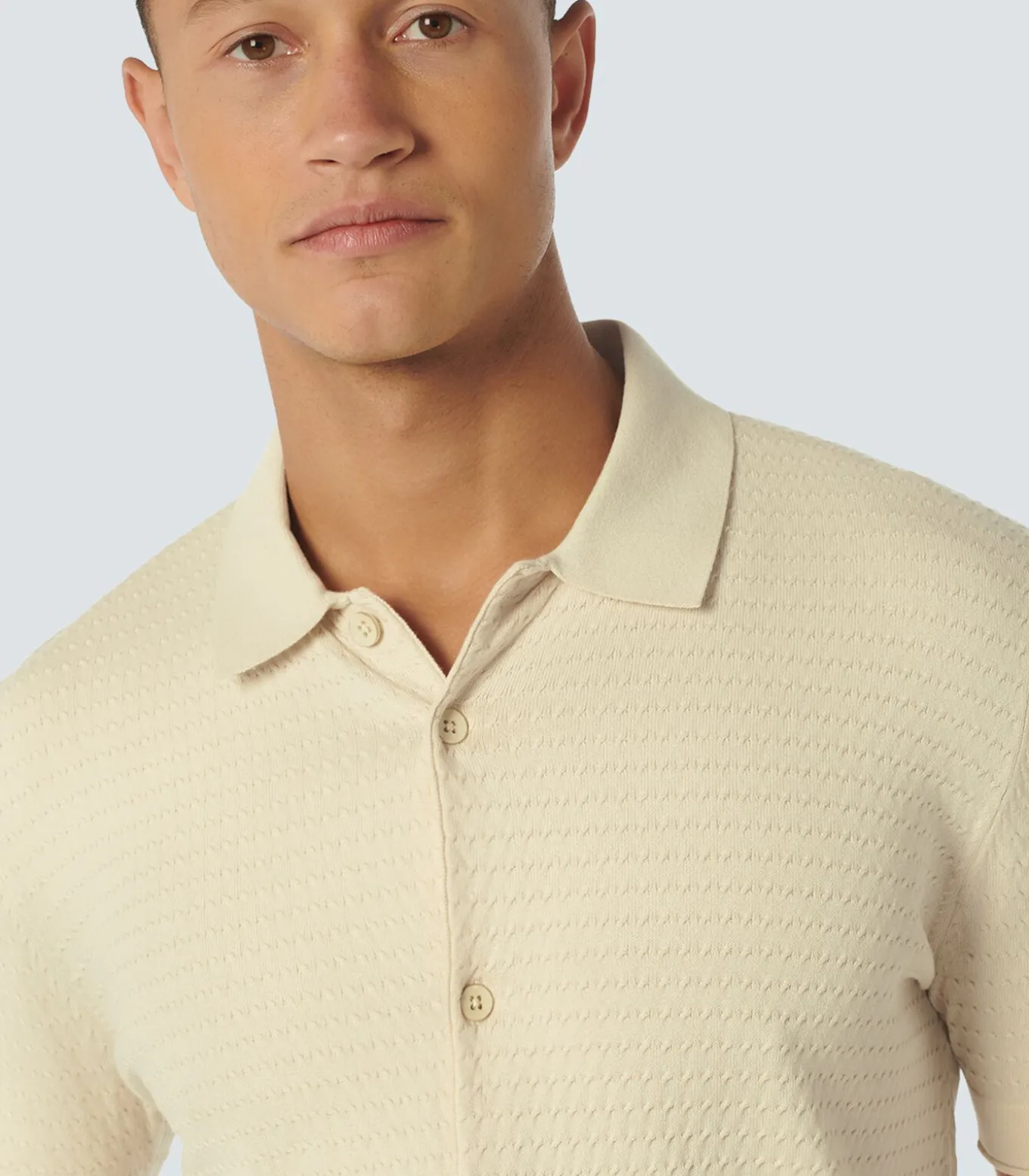 Trui Korte Mouw Volledig Knoop Mix Jacquard Effen