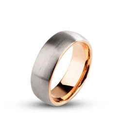 Tungsten Heren Ring met Geborsteld Staal - Rosé Goud Kleurig - Wolfraam