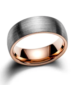 Tungsten Heren Ring met Geborsteld Staal - Rosé Goud Kleurig - Wolfraam
