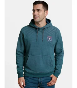 Turquoise heren T-shirt met lange mouwen en kangoeroezak