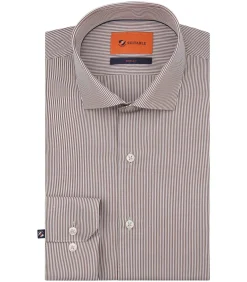 Twill Overhemd Extra Lange Mouw Streep Bruin