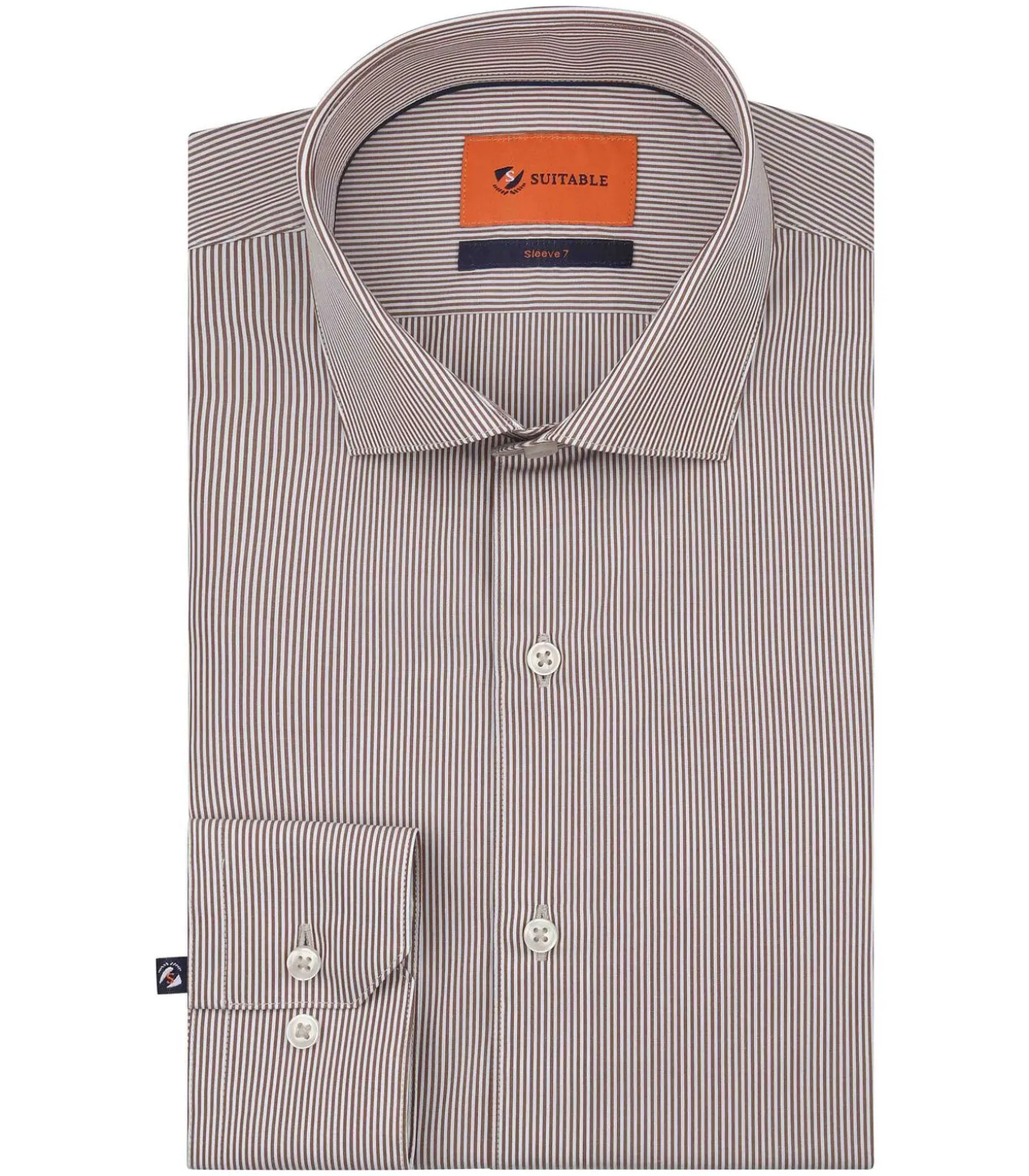 Twill Overhemd Extra Lange Mouw Streep Bruin