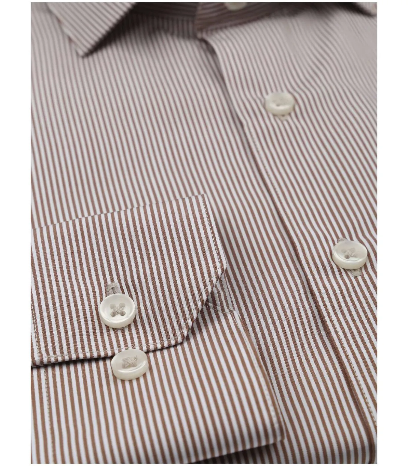 Twill Overhemd Extra Lange Mouw Streep Bruin