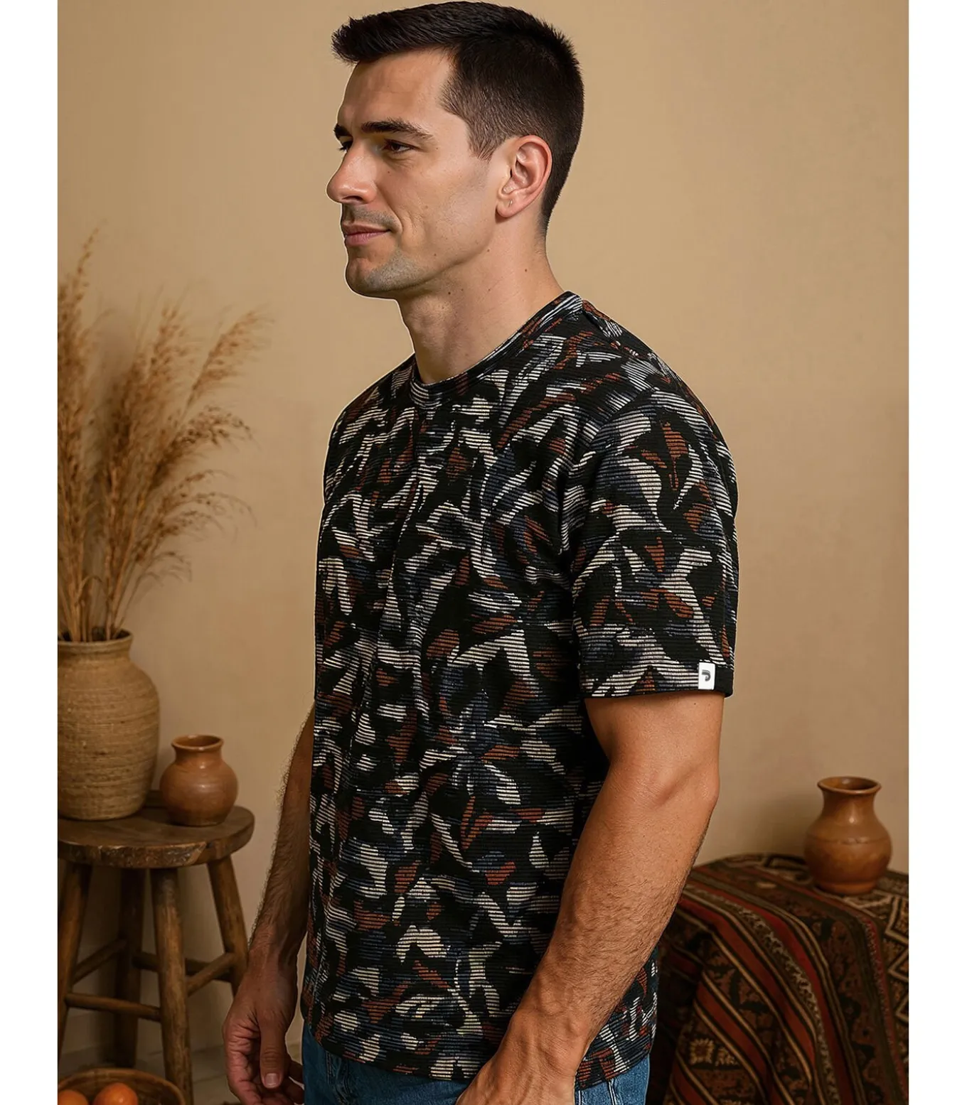 Veelkleurig bloemen-T-shirt voor heren