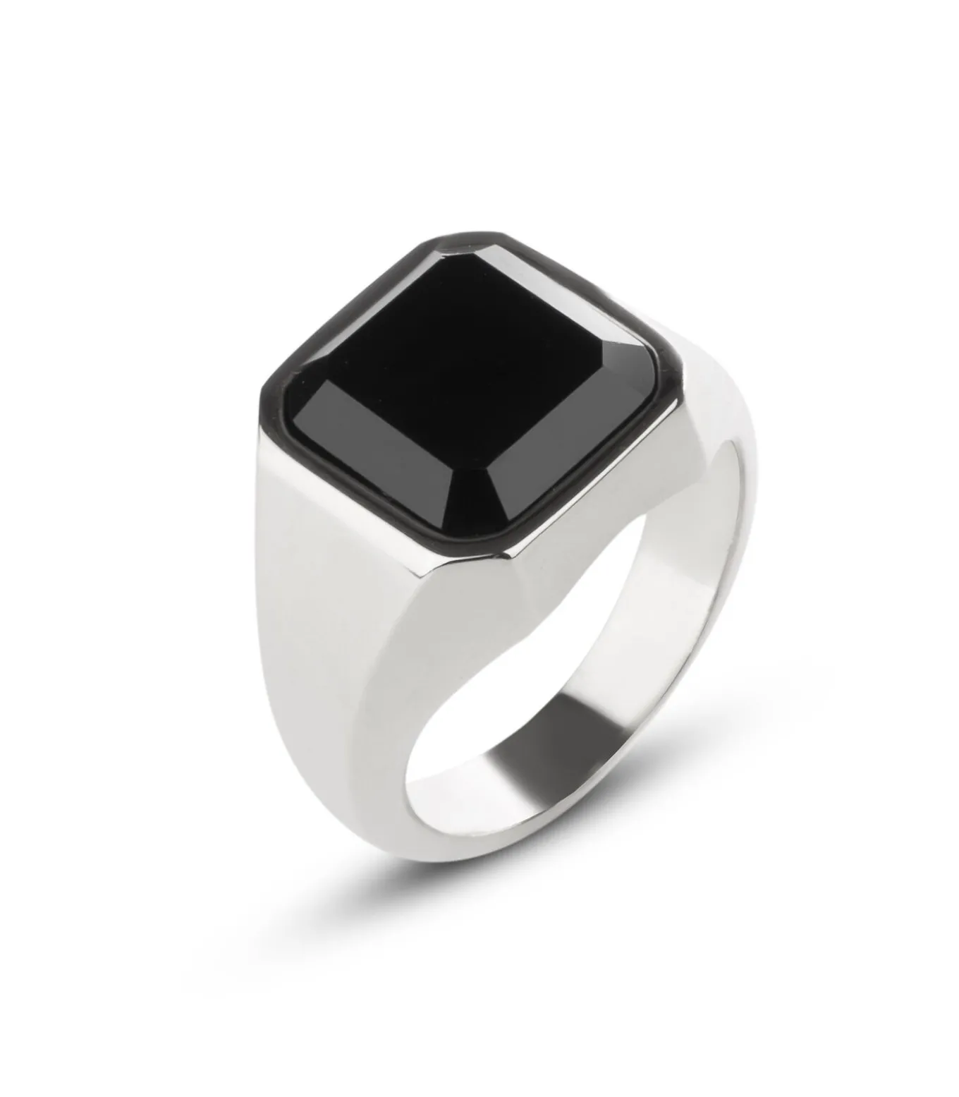 Zegelring Heren met Zwarte Steen - Zilver Kleurig - Staal