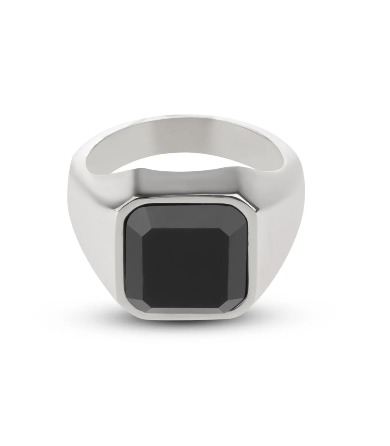 Zegelring Heren met Zwarte Steen - Zilver Kleurig - Staal