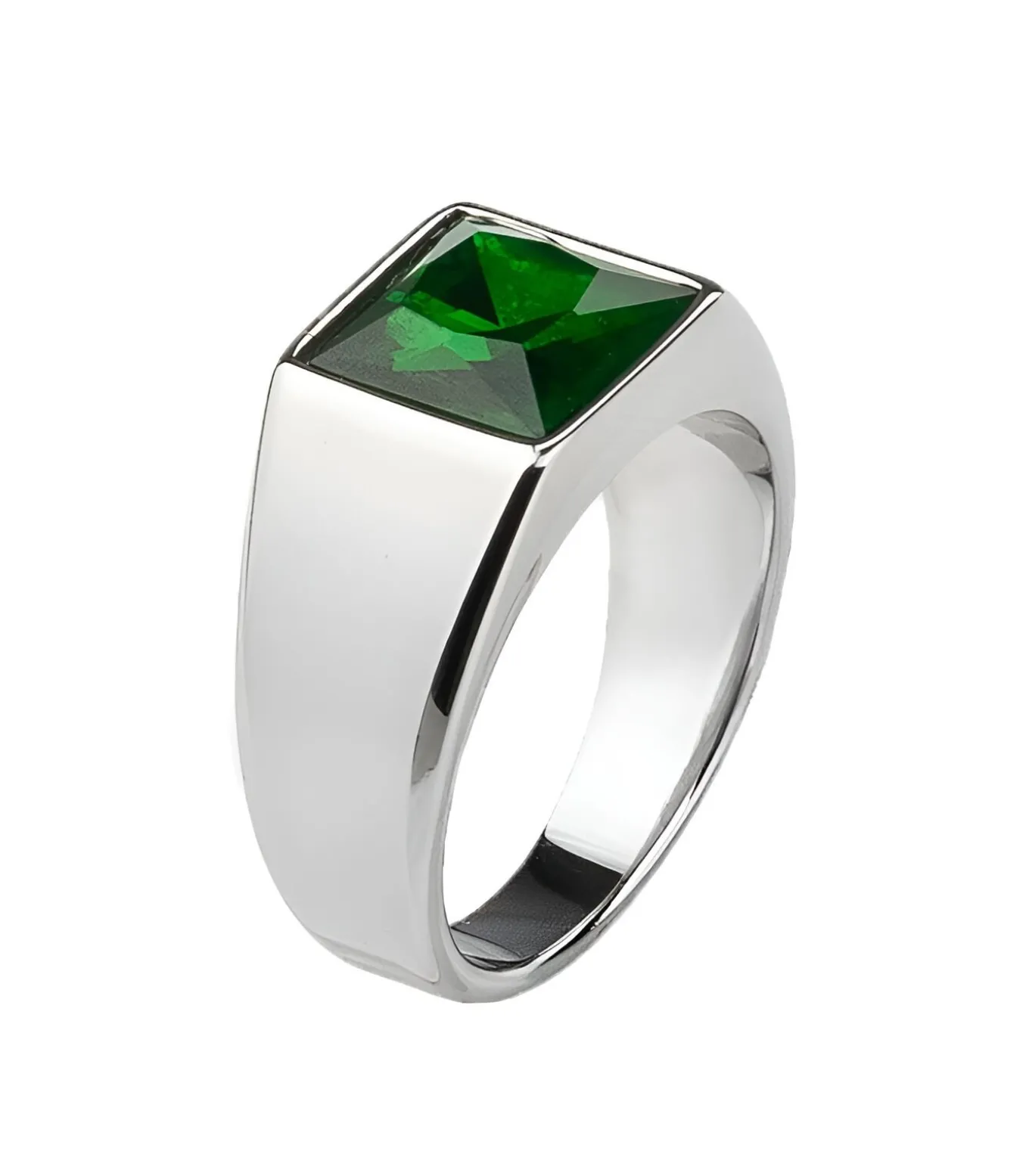 Zegelring Heren Zilver Kleurig met Groene Steen - Staal