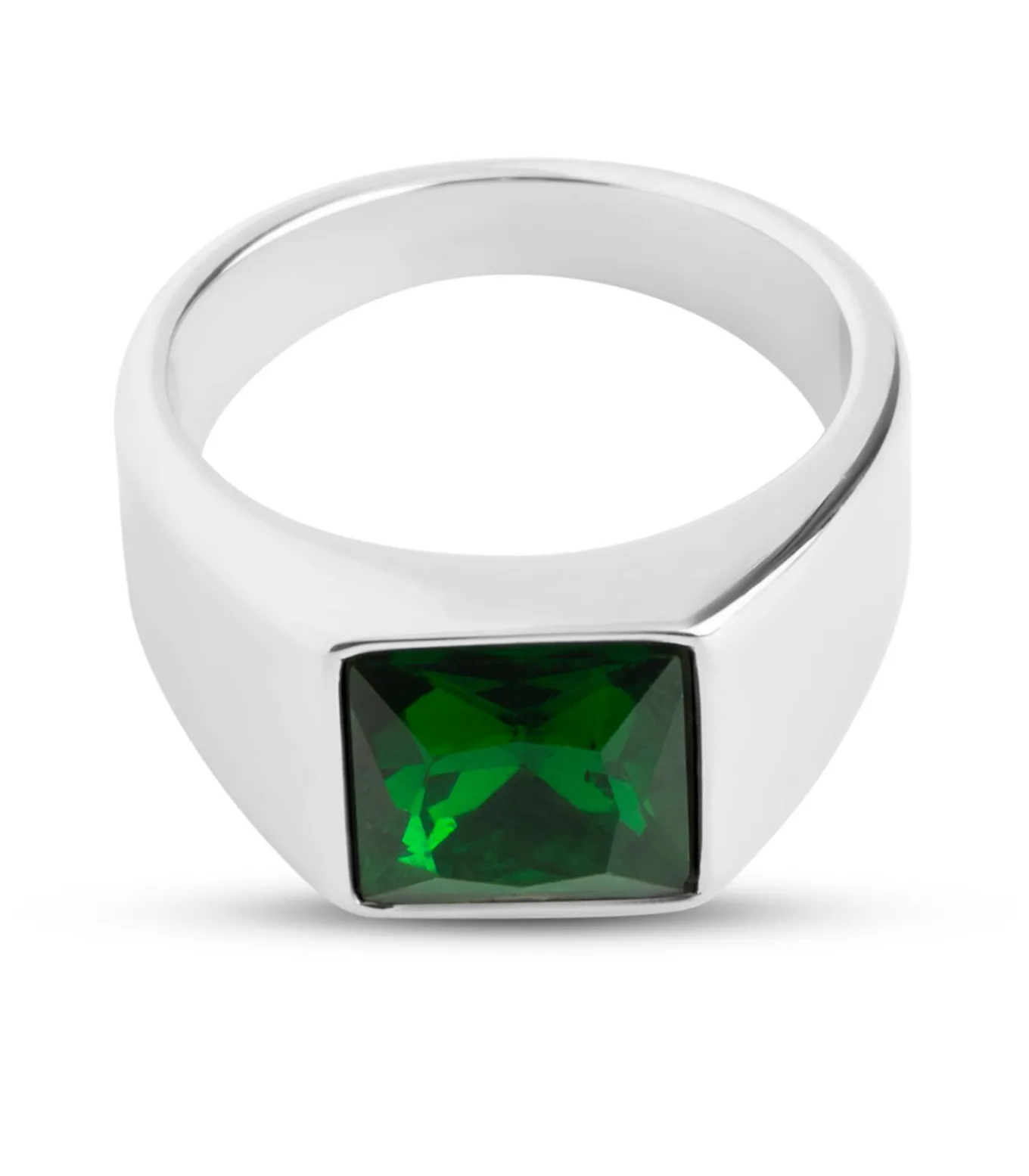 Zegelring Heren Zilver Kleurig met Groene Steen - Staal