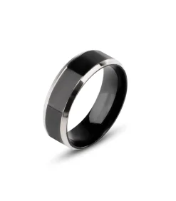 Zwarte Heren Ring met Zilver Kleurige Rand - Staal