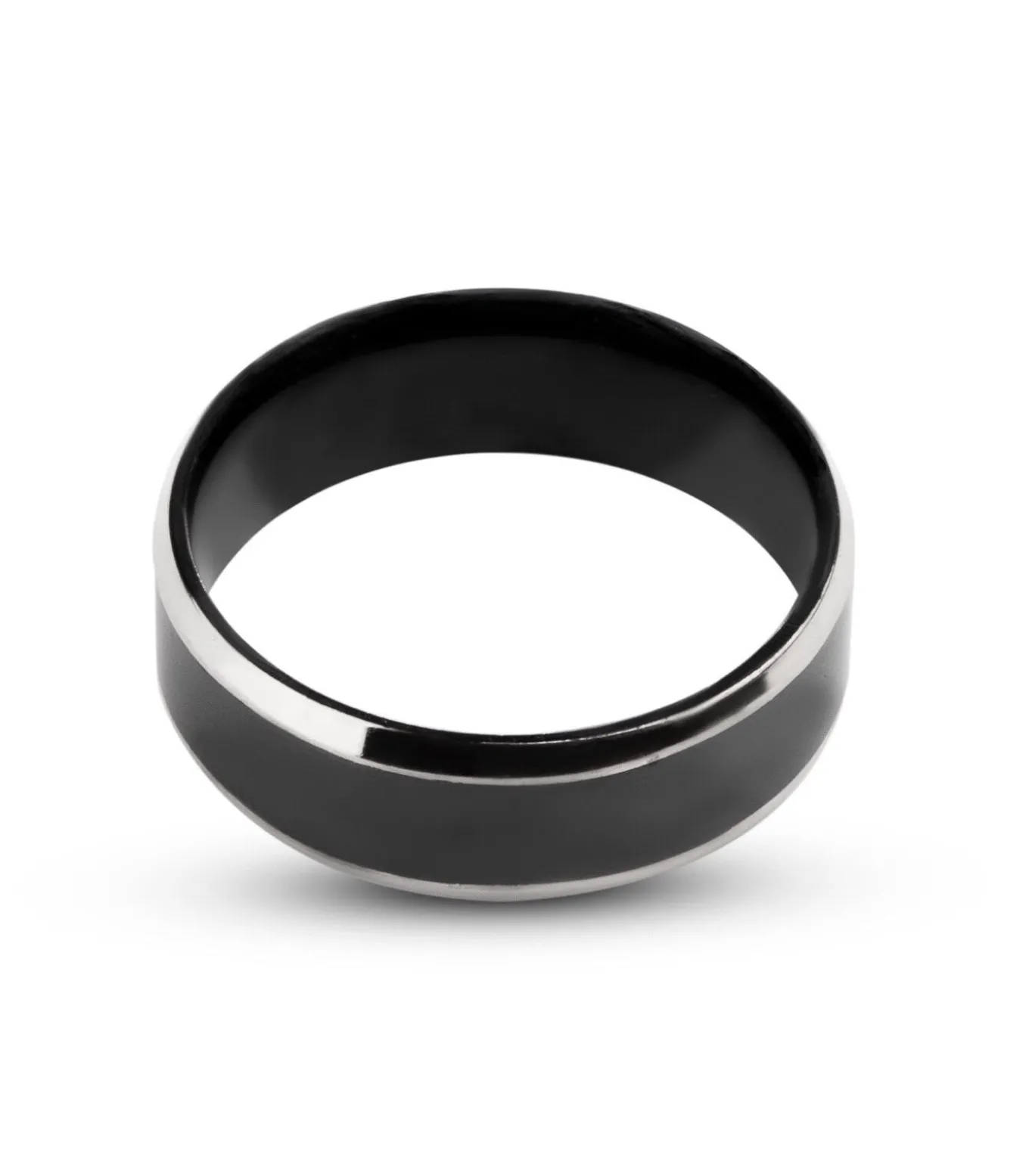 Zwarte Heren Ring met Zilver Kleurige Rand - Staal